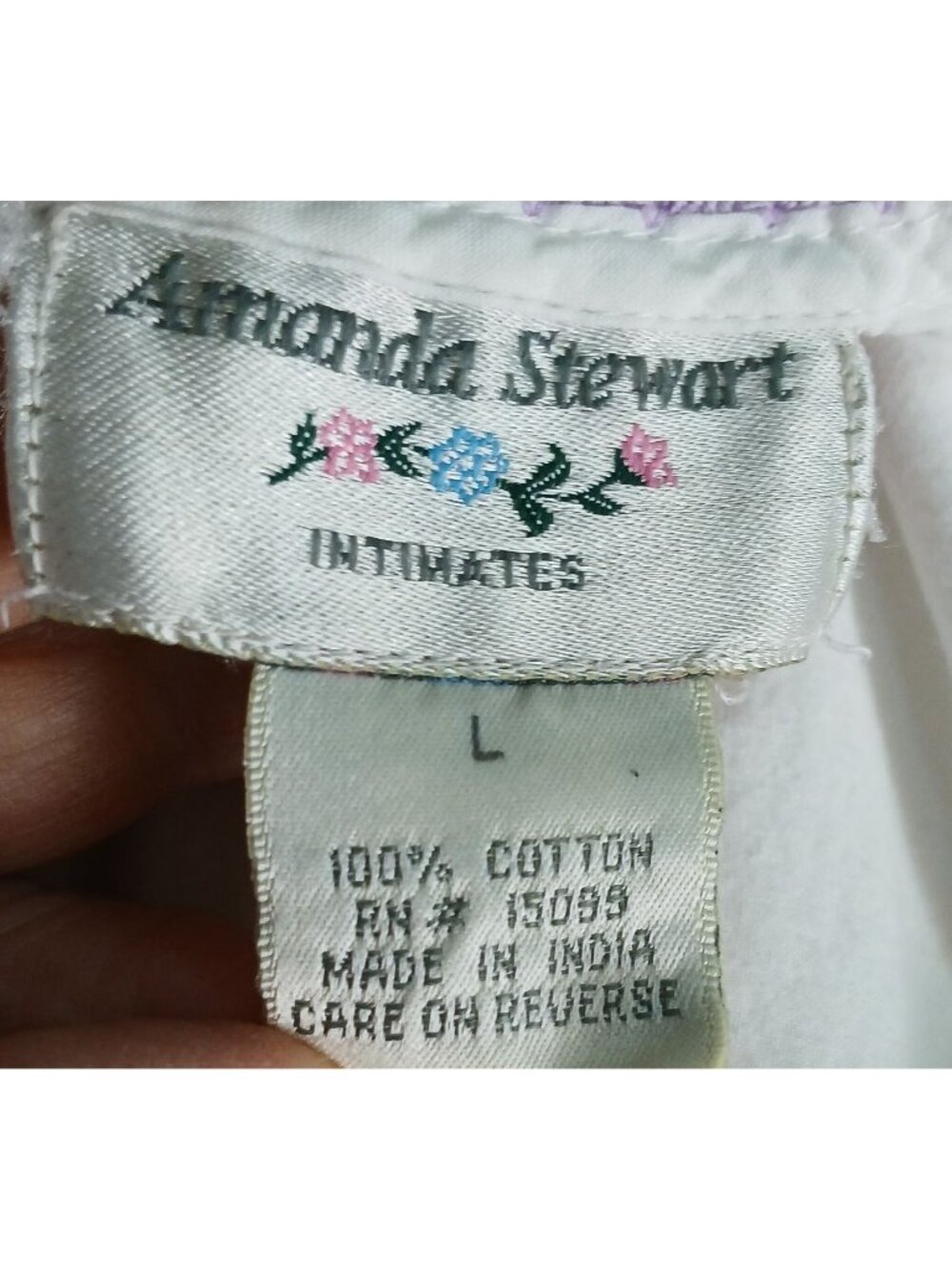 Amanda Stewart Nightgown Sz L White Sleeveless Floral Embroidered Cotton #D-46 - Picture 3 of 9